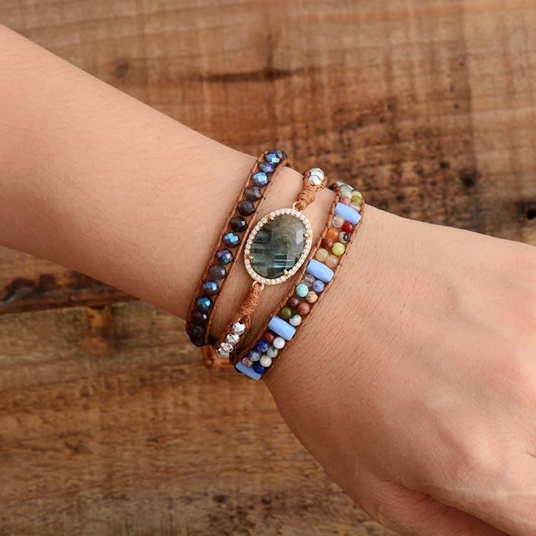 Bracelet de protection enveloppant en labradorite - Bracelet labradorite