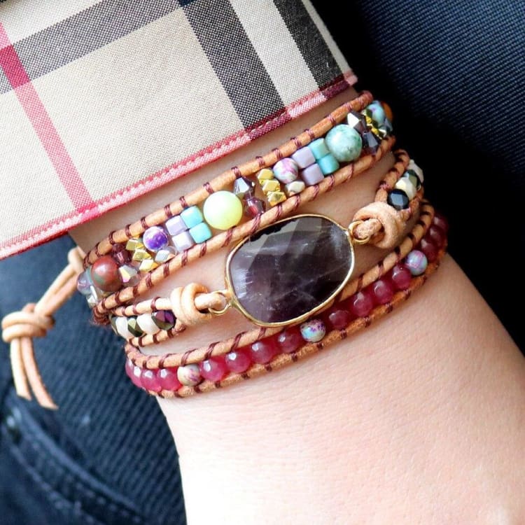 Bracelet de récupération ornée en pierre d’amethyste - Bracelet