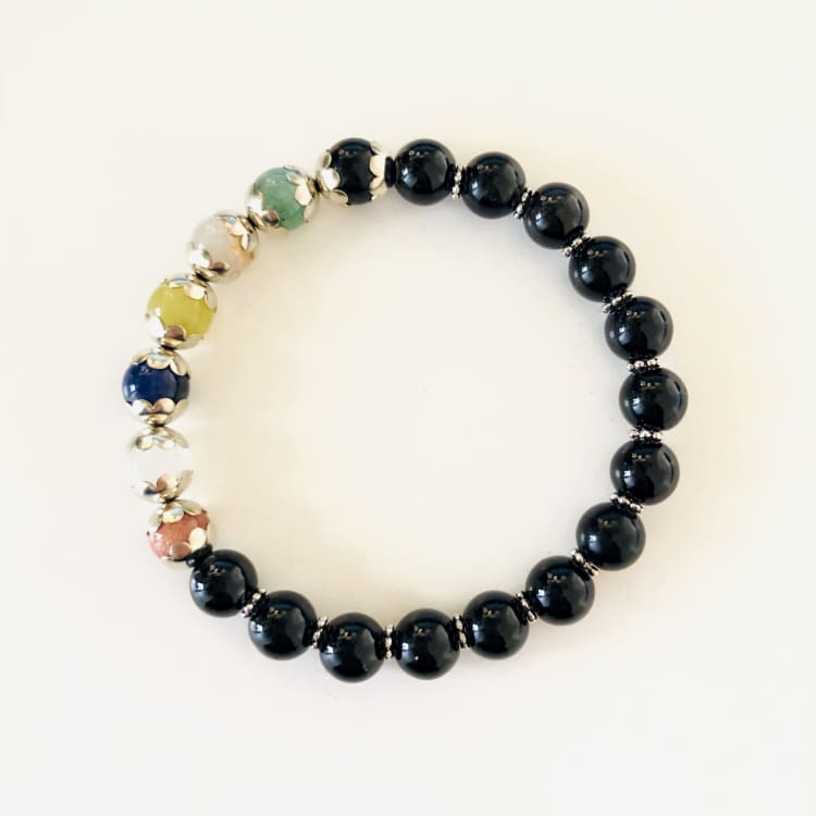 Bracelet Du Lotus En Pierres Naturelles - Obsidienne - Bracelet