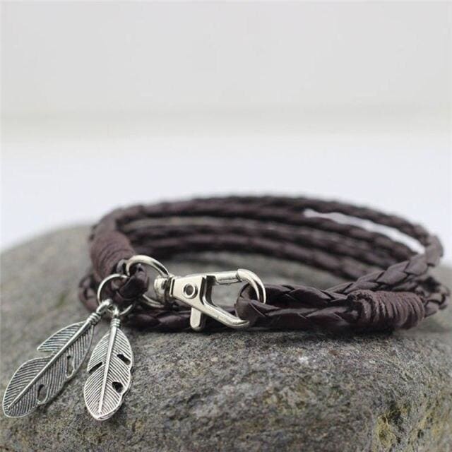 Bracelet en cuir tressé ’plume d’ange’ - Marron