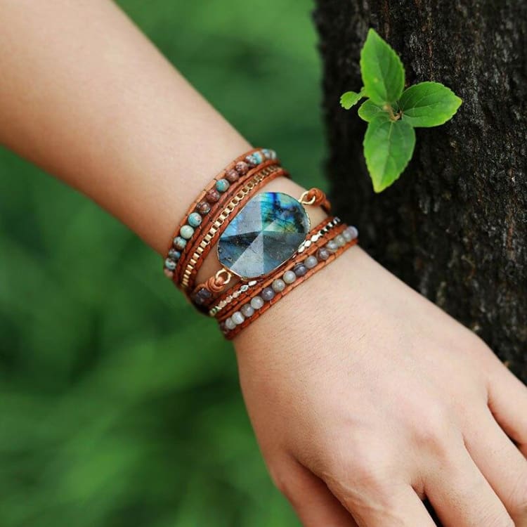 Bracelet en cuir Wrap Labradorite - Bracelet