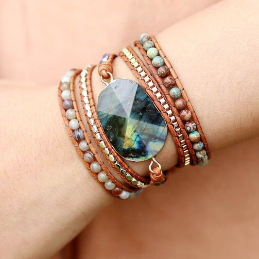 Bracelet en cuir Wrap Labradorite - Bracelet