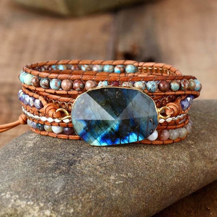 Bracelet en cuir Wrap Labradorite - Bracelet