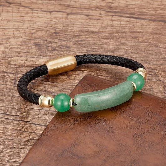 Bracelet en Cuire et Aventurine - Aventurine-Gold / 19cm