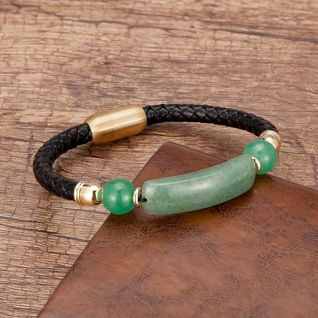 Bracelet en Cuire et Aventurine - Aventurine-Gold / 19cm