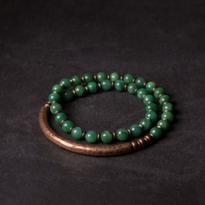 Bracelet « Ancrage » en Cuivre et Jaspe Rouge ou Jade Vert - Jade Verte / 19 à 20cm - Bracelet
