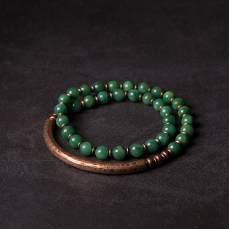 Bracelet « Ancrage » en Cuivre et Jaspe Rouge ou Jade Vert - Jade Verte / 19 à 20cm - Bracelet Image