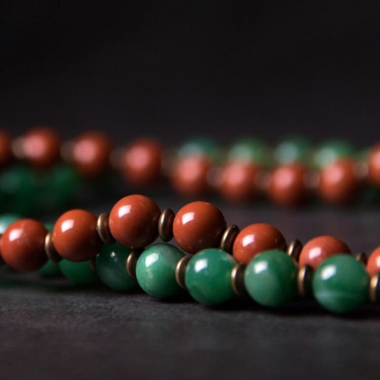 Bracelet « Ancrage » en Cuivre et Jaspe Rouge ou Jade Vert - Bracelet