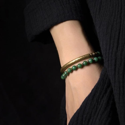 Bracelet « Ancrage » en Cuivre et Jaspe Rouge ou Jade Vert - Bracelet