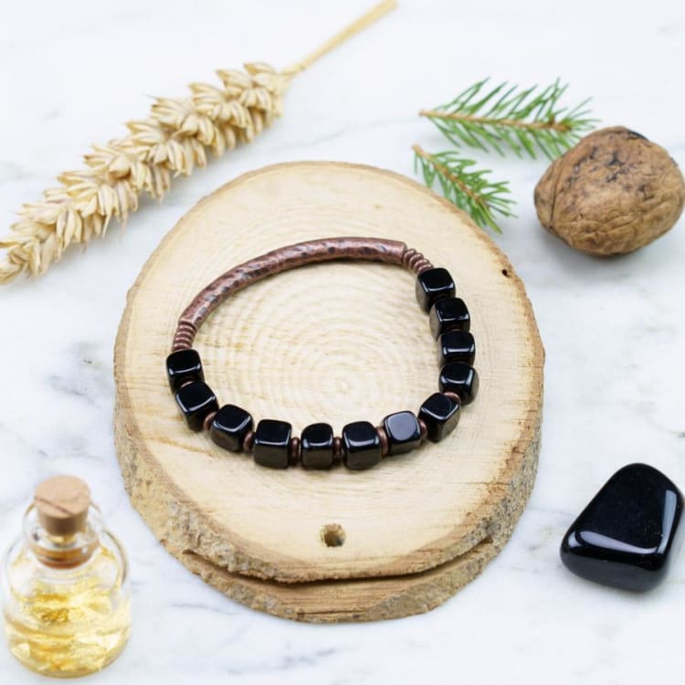 Bracelet «Equilibre» en Cuivre et Obsidienne - Bracelet