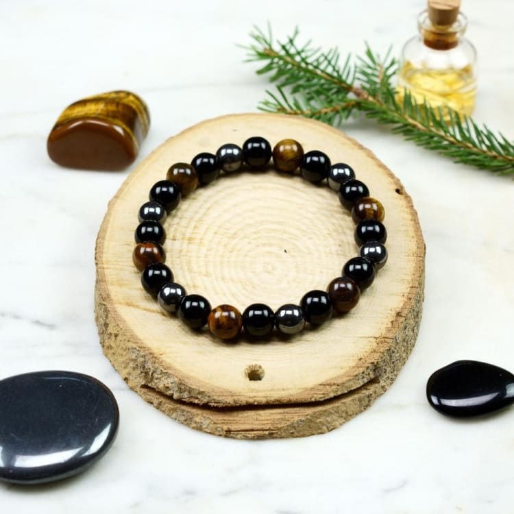 Bracelet Triple Protection en oeil de tigre obsidienne et Hématite - Bracelet Image