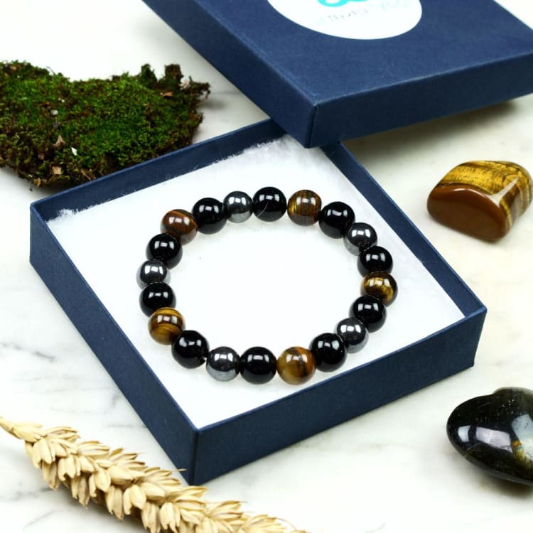 Bracelet Triple Protection en oeil de tigre obsidienne et Hématite - Bracelet Image