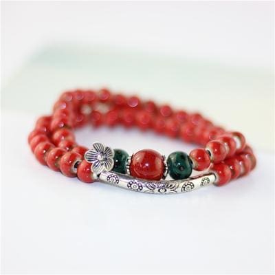 Bracelet En Perles Céramique - Rouge - Bracelet