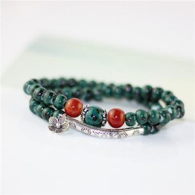 Bracelet En Perles Céramique - Vert - Bracelet