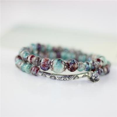Bracelet En Perles Céramique - Bleu - Bracelet