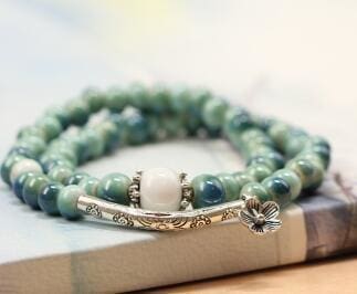 Bracelet En Perles Céramique - Vert Deau - Bracelet
