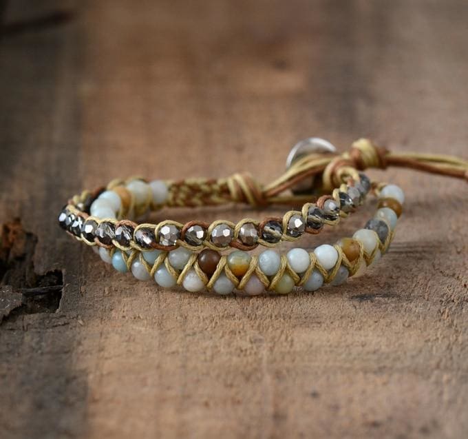 Bracelet en perles tressé dAmazonite - Bracelet