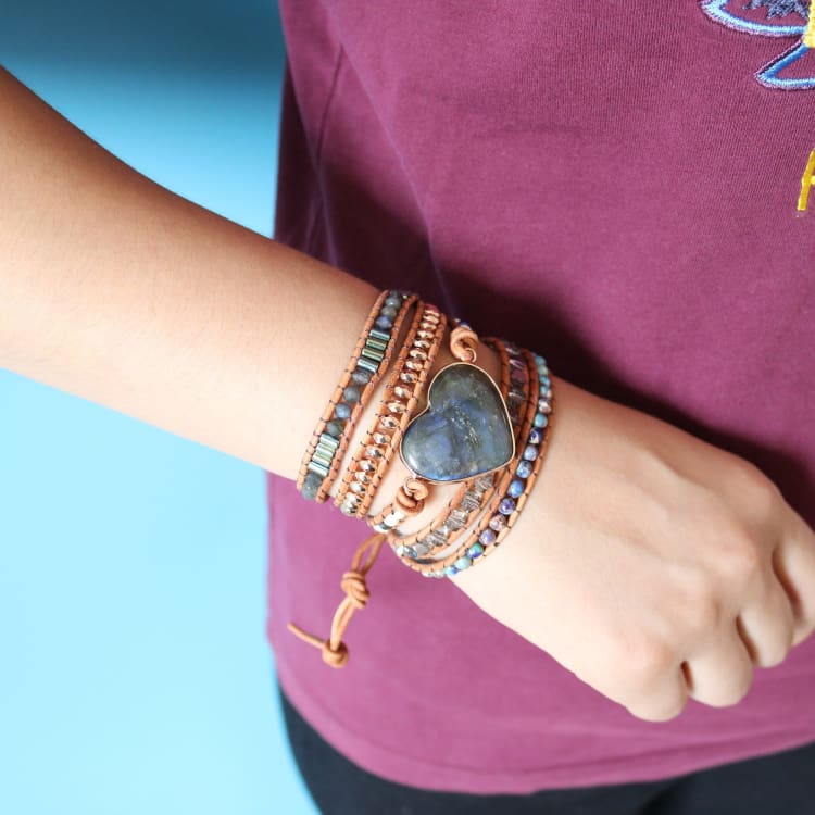 Bracelet Enveloppant Coeur de Labradorite - Bracelet