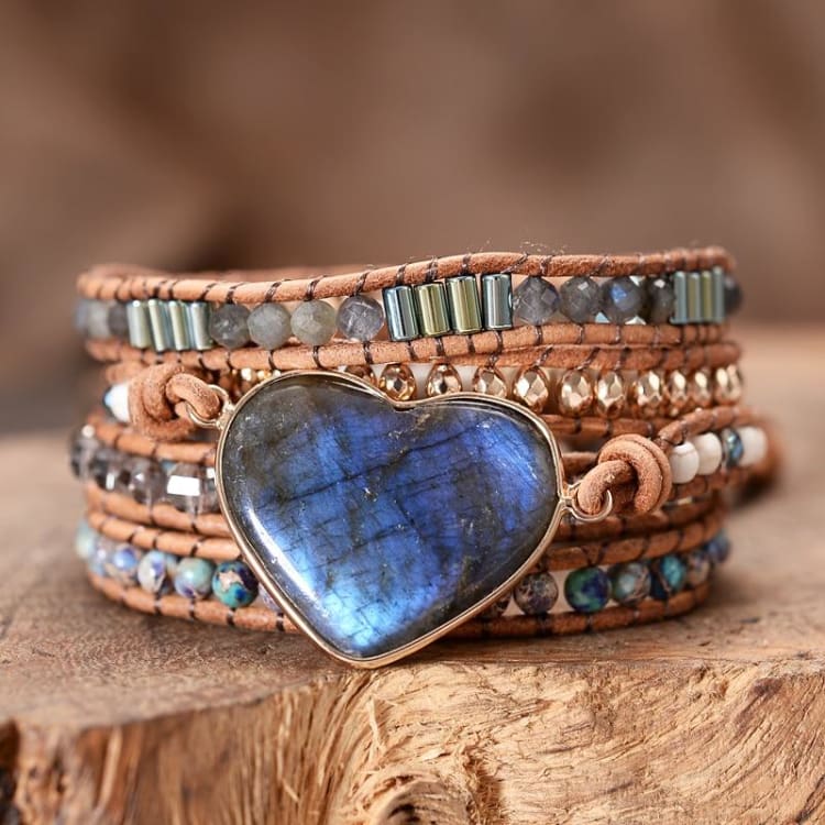 Bracelet Enveloppant Coeur de Labradorite - Bracelet