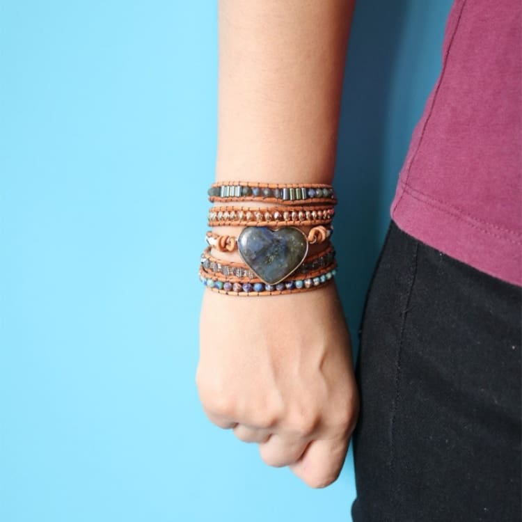 Bracelet Enveloppant Coeur de Labradorite - Bracelet