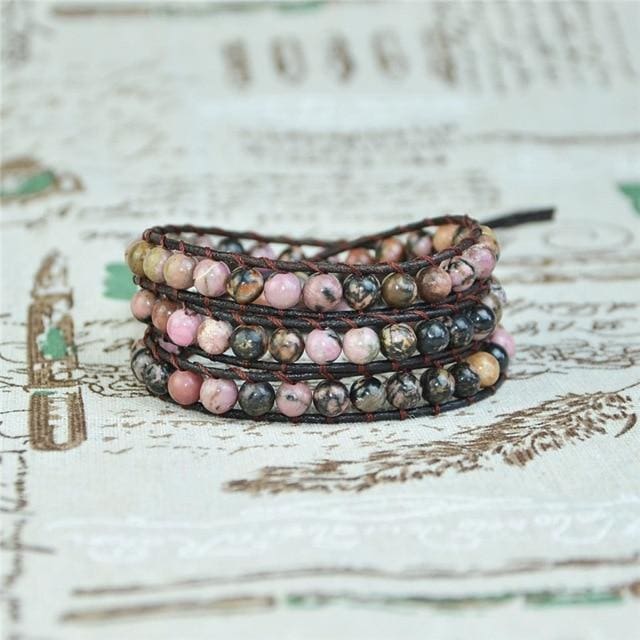 Bracelet enveloppant en Rhodonite - 3 tours - Bracelet
