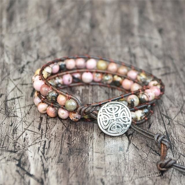 Bracelet enveloppant en Rhodonite - 2 tours - Bracelet