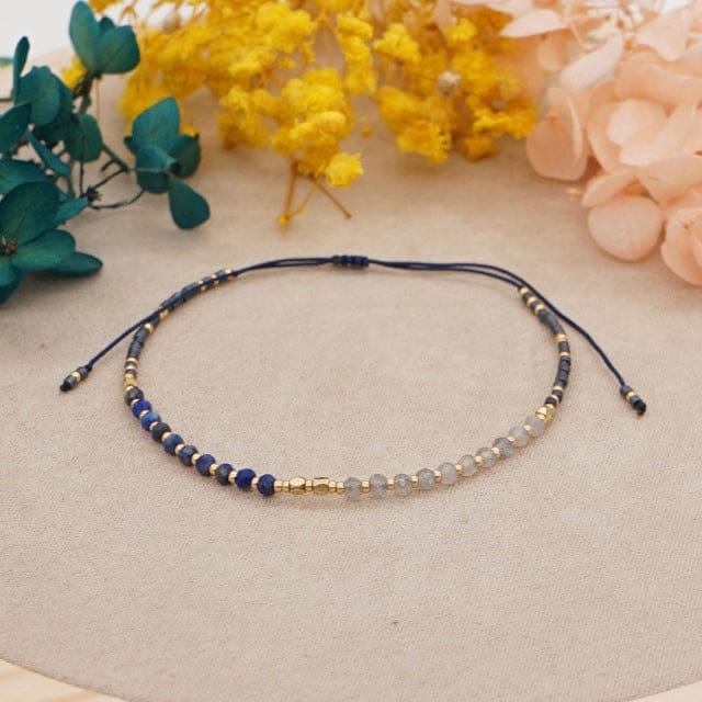 Bracelet fin crystal de roche et lapis lazuli