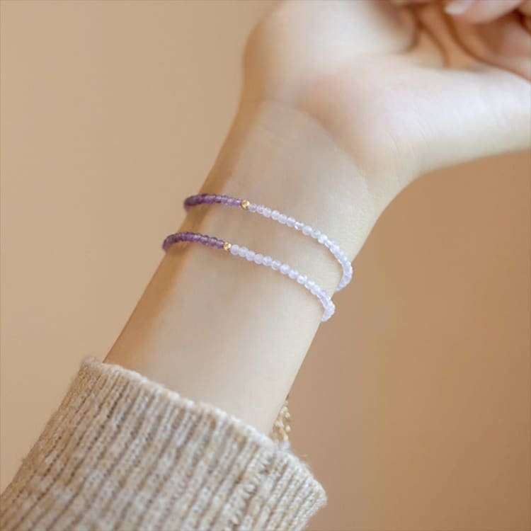 Bracelet fin en améthyste et quartz rose