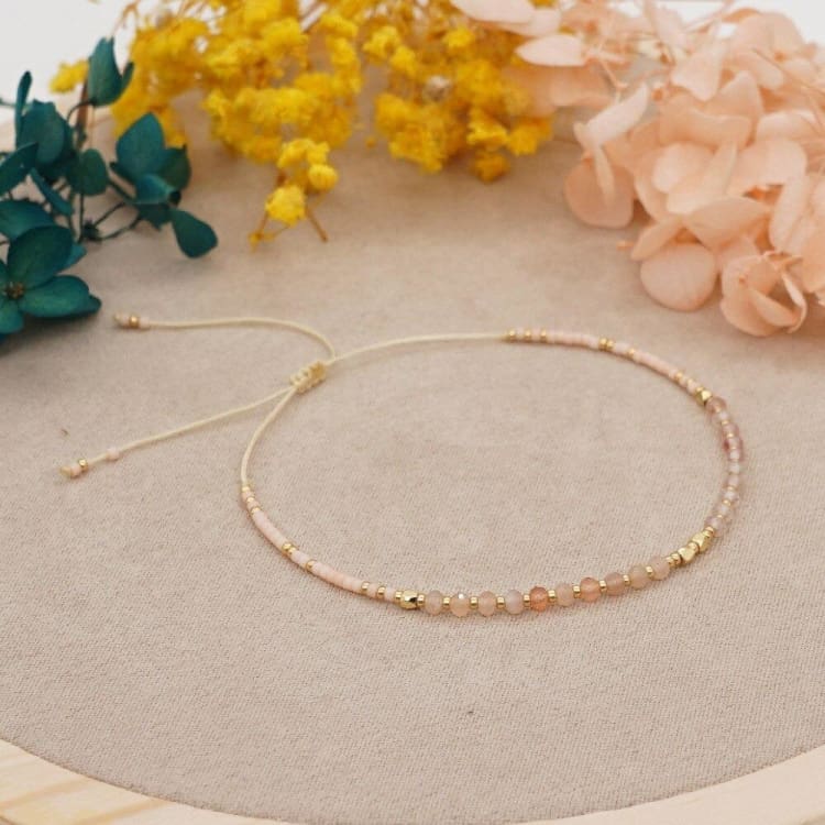 Bracelet fin en pierres naturelles - Quartz Fraise