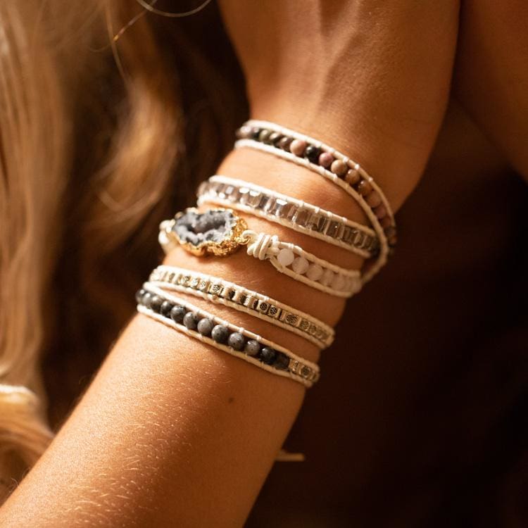 Bracelet magique de labradorite blanche et de druse - Armband