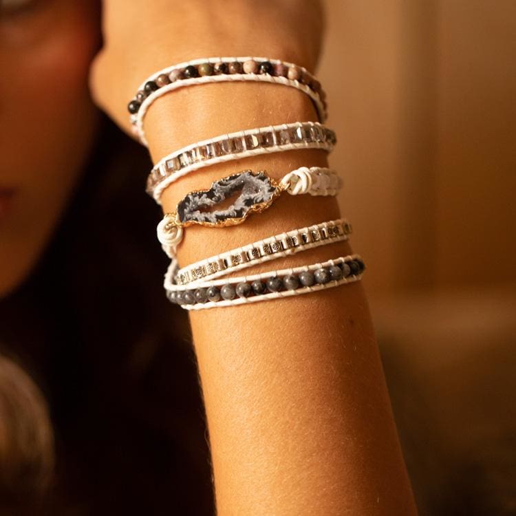 Bracelet magique de labradorite blanche et de druse - Armband