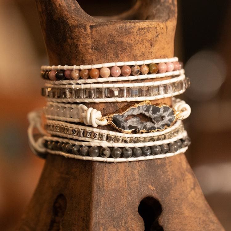 Bracelet magique de labradorite blanche et de druse - Armband