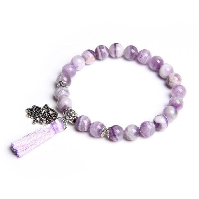 Bracelet ’Main protectrice’ en pierre de cristal d’améthyste - 19cm - bracelet