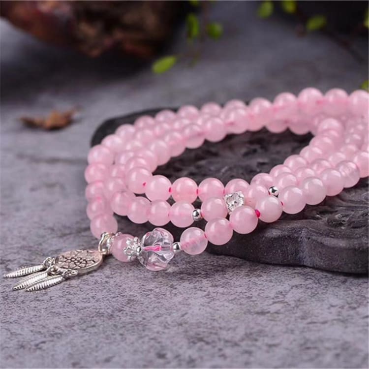 Bracelet mala Dream Catcher en Quartz Rose - Bracelet