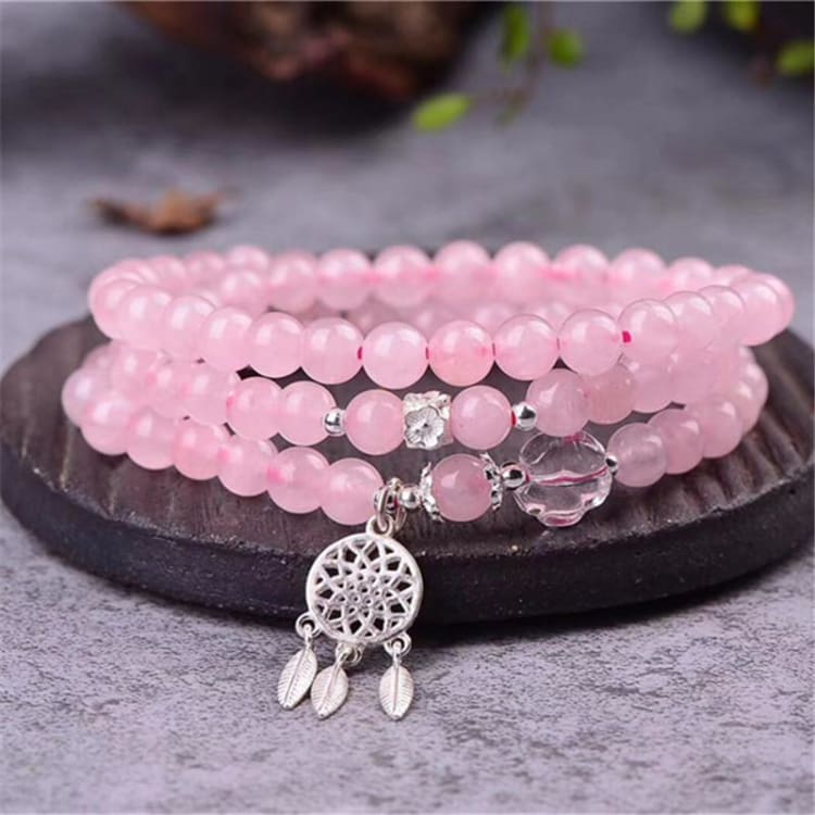 Bracelet mala Dream Catcher en Quartz Rose - Bracelet