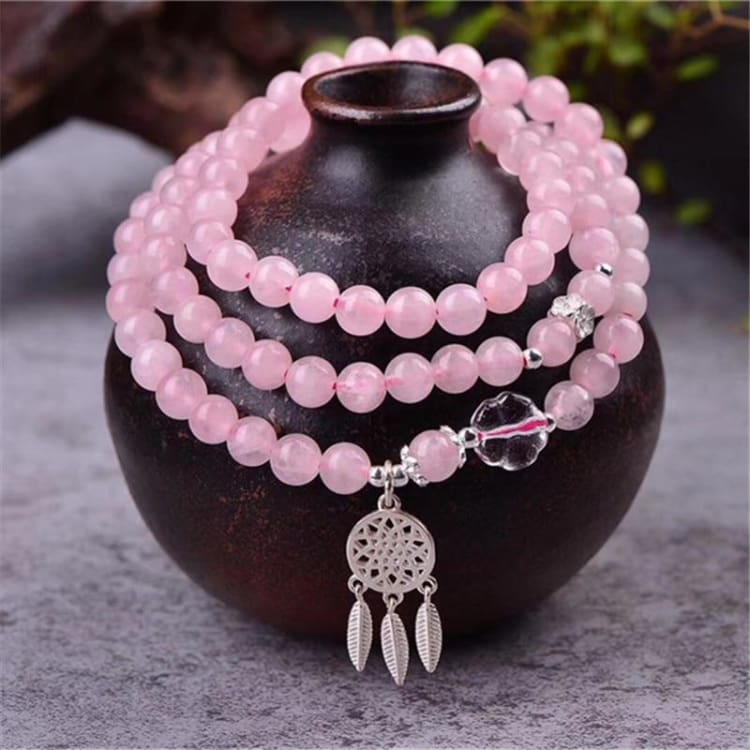 Bracelet mala Dream Catcher en Quartz Rose - Bracelet