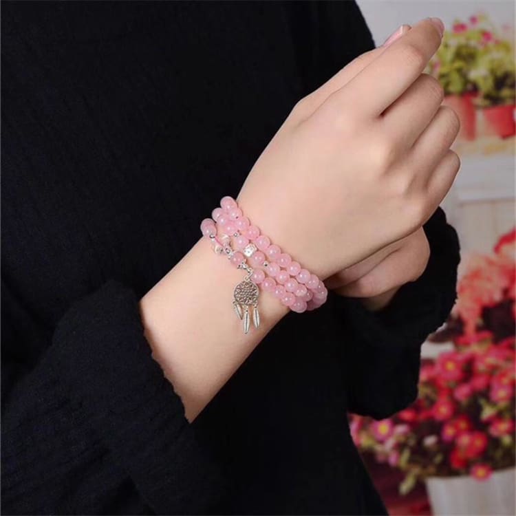 Bracelet mala Dream Catcher en Quartz Rose - Bracelet