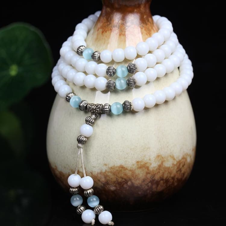 Bracelet Mala En Calcédoine Blanche - Bracelet
