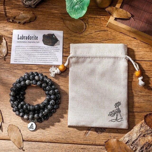 Bracelet Mâla en Labradorite - Bouddha - Bracelet