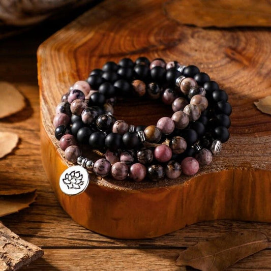 Bracelet Mâla en Onyx et Rhodonite - Bracelet