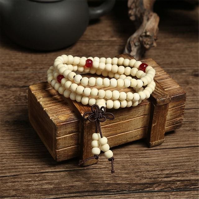 Bracelet Mâla en perles de bois de Santal - Blanc - bracelet