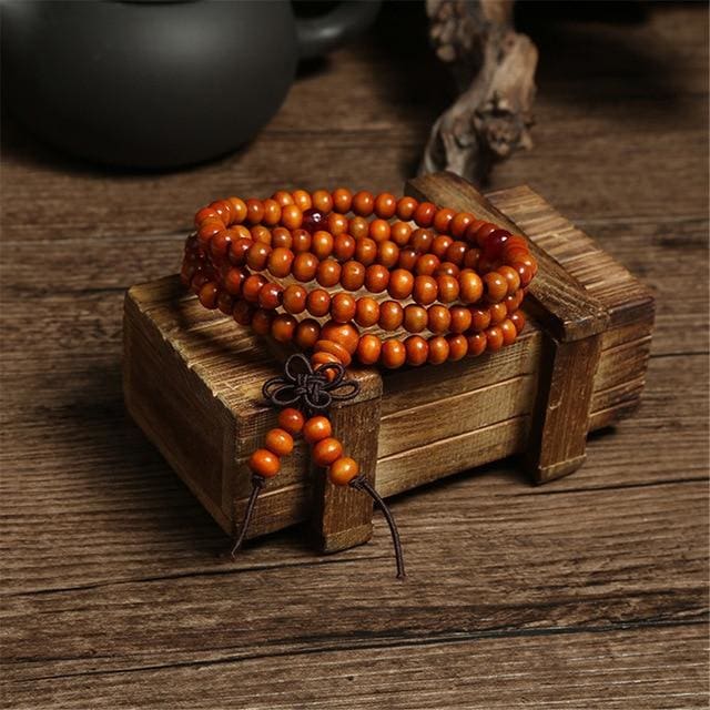 Bracelet Mâla en perles de bois de Santal - Orangé - bracelet