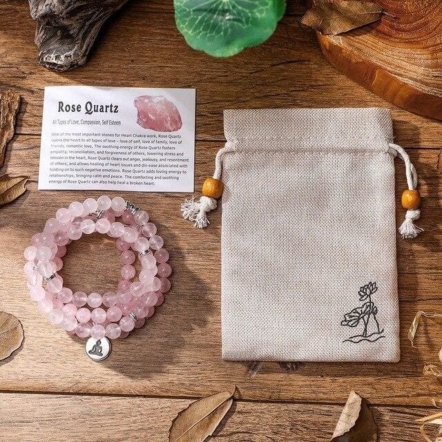 Bracelet Mâla en Quartz Rose - Bouddha - Bracelet