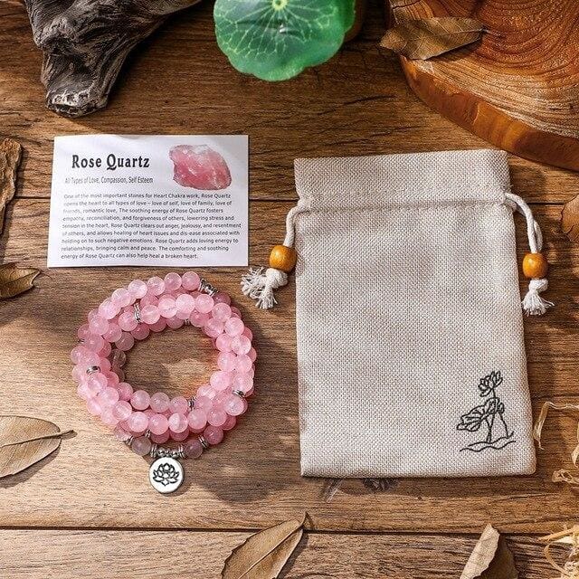 Bracelet Mâla en Quartz Rose - Lotus - Bracelet