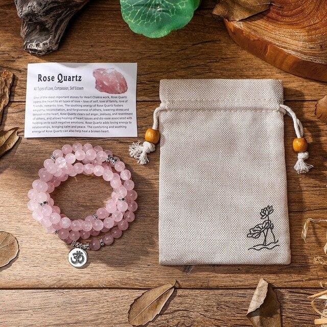 Bracelet Mâla en Quartz Rose - OM - Bracelet