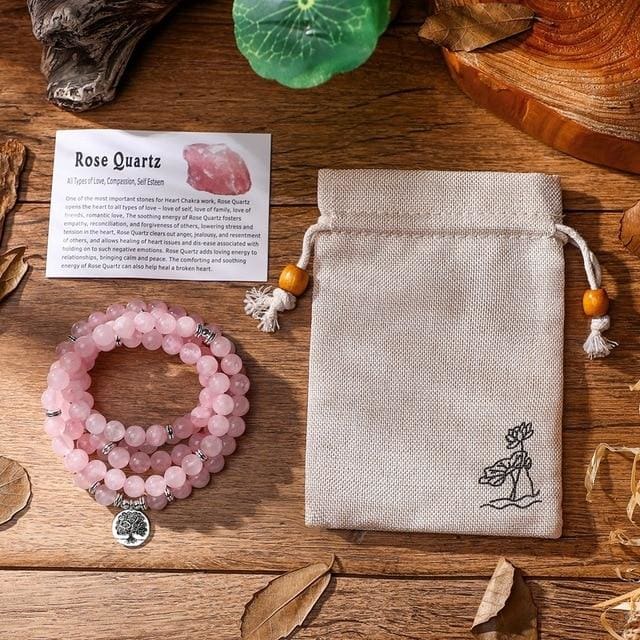 Bracelet Mâla en Quartz Rose - Arbre de Vie - Bracelet