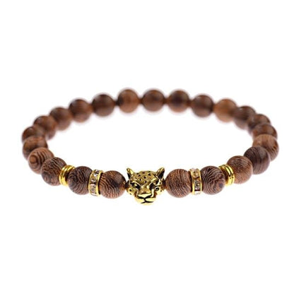 Bracelet perlé pour homme ’ la force du léopard ’ - Pierre de lave