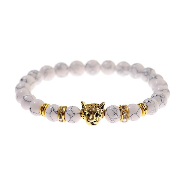 Bracelet perlé pour homme ’ la force du léopard ’ - Turquoise blanche