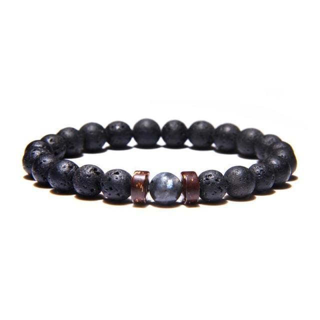 Bracelet pour homme en perle de lave et obsidienne - Obsidienne