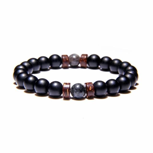 Bracelet pour homme en perle de lave et obsidienne - Pierre de lave